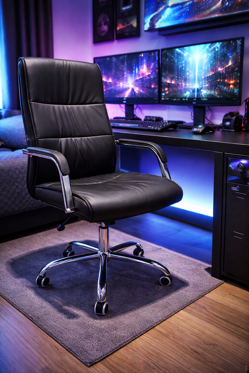 Chaise de bureau ergonomique en simili cuir noir